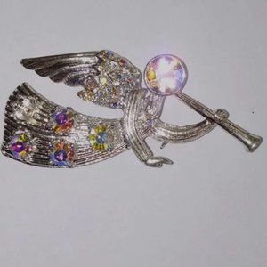 Vintage  Signed EISENBERG ICED Aurora Borealis Rhinestones Angel brooch